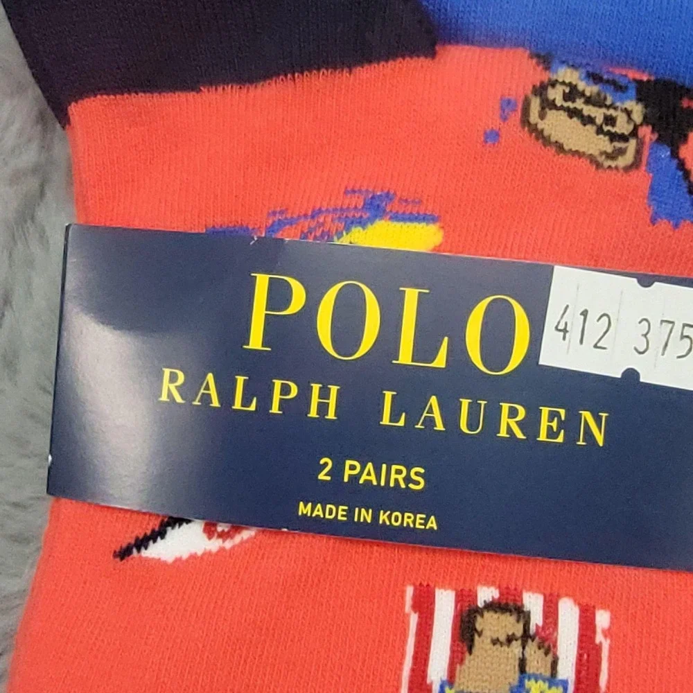 Polo Ralph Lauren Socks Mens 10-13 Red Blue Beach Scuba Bear Crew 2 Pairs